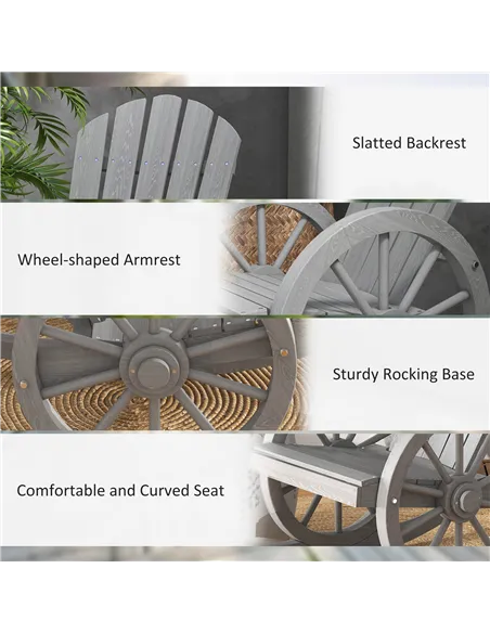 Outsunny Wooden Adirondack Rocking Chair Reclining Armchair Outdoor Garden Furniture Patio Porch Rocker - Grey