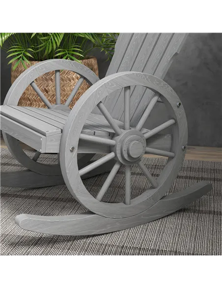 Outsunny Wooden Adirondack Rocking Chair Reclining Armchair Outdoor Garden Furniture Patio Porch Rocker - Grey