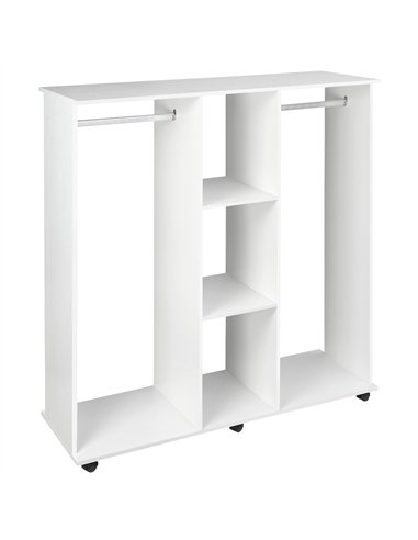 HOMCOM Open Wardrobe Double Mobile Storage Shelves Organizer W/6 Wheels-White