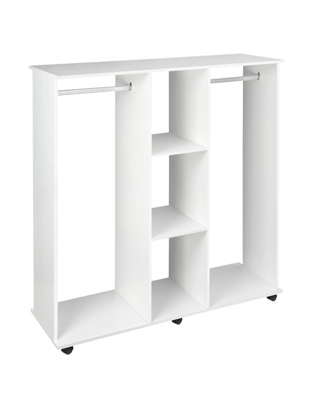 HOMCOM Open Wardrobe Double Mobile Storage Shelves Organizer W/6 Wheels-White