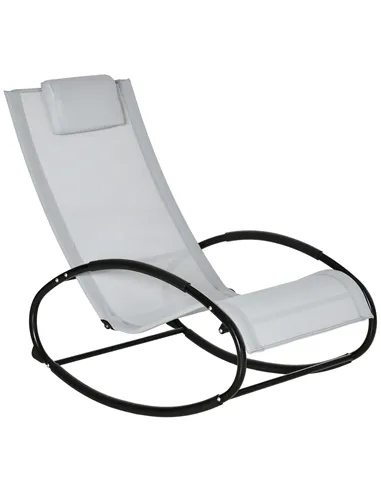 Outsunny Outdoor Rocking Chair Sun Lounger Recliner Rocker with Texteline Fabric Patio Garden Relaxer with Pillow Grey