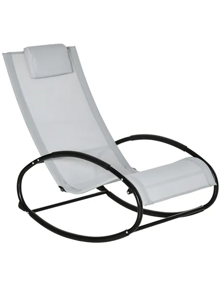 Outsunny Outdoor Rocking Chair Sun Lounger Recliner Rocker with Texteline Fabric Patio Garden Relaxer with Pillow Grey