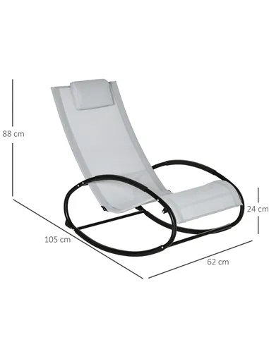 Outsunny Outdoor Rocking Chair Sun Lounger Recliner Rocker with Texteline Fabric Patio Garden Relaxer with Pillow Grey