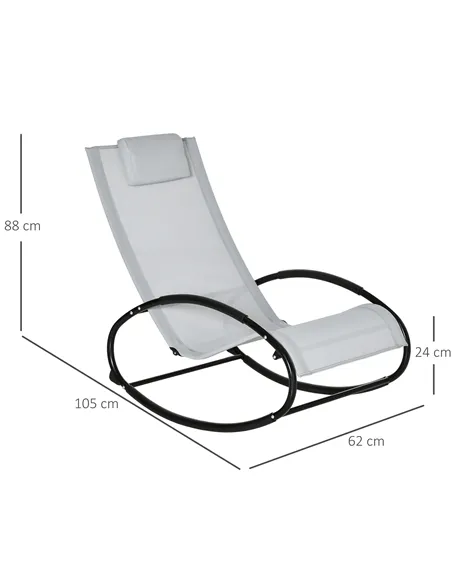 Outsunny Outdoor Rocking Chair Sun Lounger Recliner Rocker with Texteline Fabric Patio Garden Relaxer with Pillow Grey