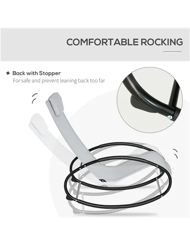 Outsunny Outdoor Rocking Chair Sun Lounger Recliner Rocker with Texteline Fabric Patio Garden Relaxer with Pillow Grey