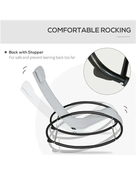 Outsunny Outdoor Rocking Chair Sun Lounger Recliner Rocker with Texteline Fabric Patio Garden Relaxer with Pillow Grey