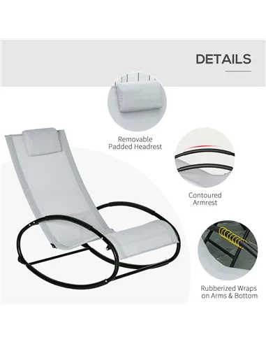 Outsunny Outdoor Rocking Chair Sun Lounger Recliner Rocker with Texteline Fabric Patio Garden Relaxer with Pillow Grey