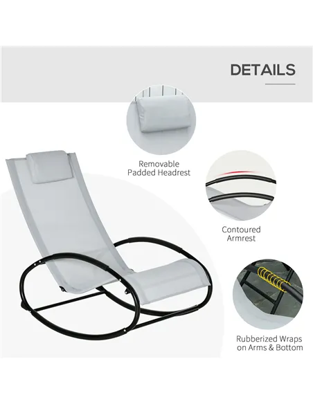 Outsunny Outdoor Rocking Chair Sun Lounger Recliner Rocker with Texteline Fabric Patio Garden Relaxer with Pillow Grey