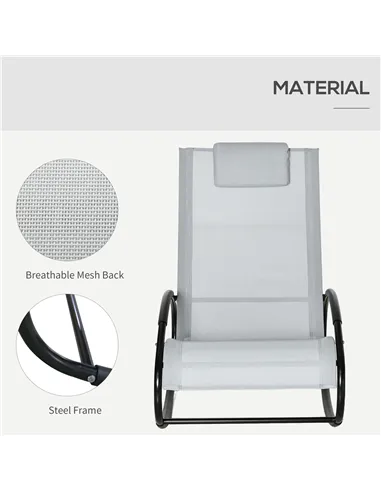 Outsunny Outdoor Rocking Chair Sun Lounger Recliner Rocker with Texteline Fabric Patio Garden Relaxer with Pillow Grey