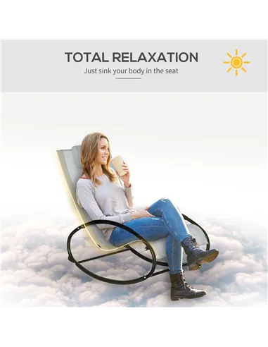 Outsunny Outdoor Rocking Chair Sun Lounger Recliner Rocker with Texteline Fabric Patio Garden Relaxer with Pillow Grey