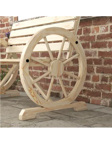 Outsunny Wagon Wheel Chair Bench Armrest Rustic Loveseat Wood Outdoor Garden, Natural