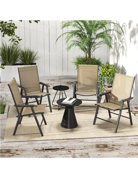 Outsunny Set of Four Folding Garden Chairs - Light Brown