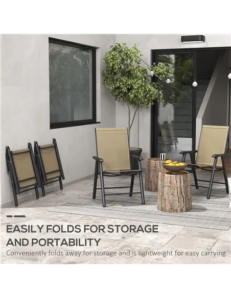 Outsunny Set of Four Folding Garden Chairs - Light Brown