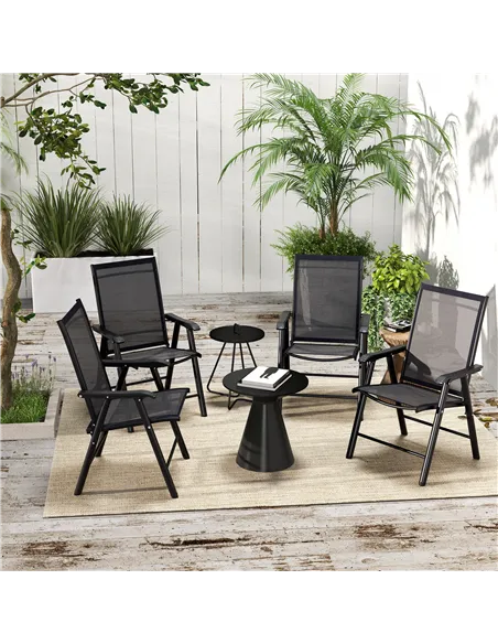 Outsunny Set of Four Folding Garden Chairs - Black