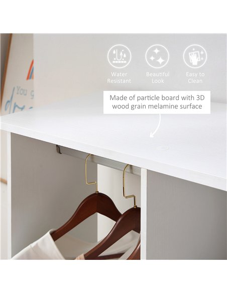 HOMCOM Open Wardrobe Double Mobile Storage Shelves Organizer W/6 Wheels-White