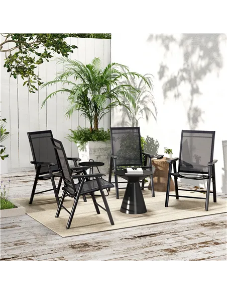 Outsunny Set of Four Folding Garden Chairs - Black