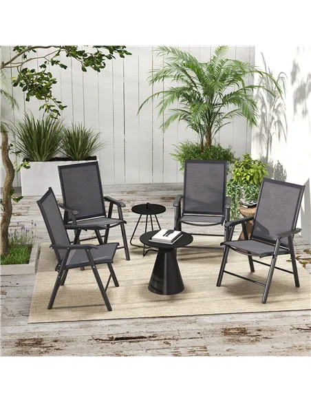 Outsunny Set of Four Folding Garden Chairs - Charcoal Grey