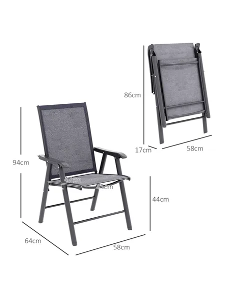 Outsunny Set of Four Folding Garden Chairs - Charcoal Grey
