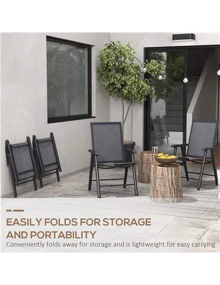 Outsunny Set of Four Folding Garden Chairs - Charcoal Grey