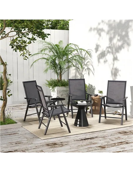 Outsunny Set of Four Folding Garden Chairs - Charcoal Grey