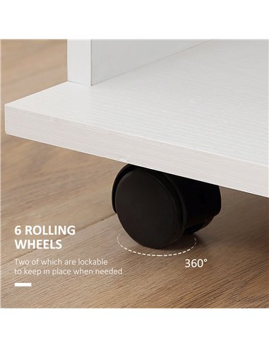HOMCOM Open Wardrobe Double Mobile Storage Shelves Organizer W/6 Wheels-White