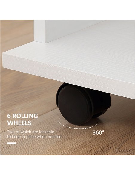 HOMCOM Open Wardrobe Double Mobile Storage Shelves Organizer W/6 Wheels-White