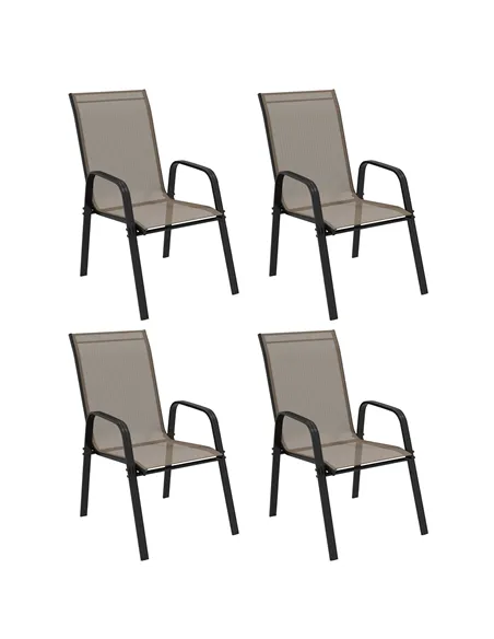 Outsunny Set of Four Stackable Mesh Seat Chairs - Grey