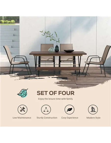 Outsunny Set of Four Stackable Mesh Seat Chairs - Grey