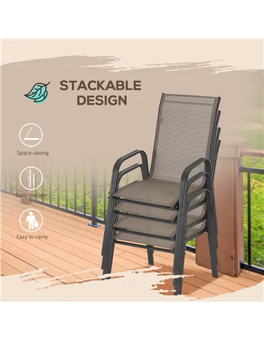 Outsunny Set of Four Stackable Mesh Seat Chairs - Grey