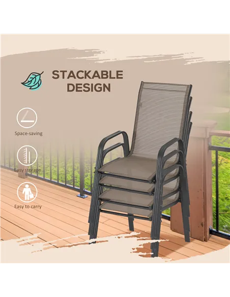 Outsunny Set of Four Stackable Mesh Seat Chairs - Grey