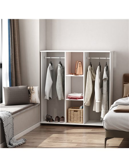 HOMCOM Open Wardrobe Double Mobile Storage Shelves Organizer W/6 Wheels-White