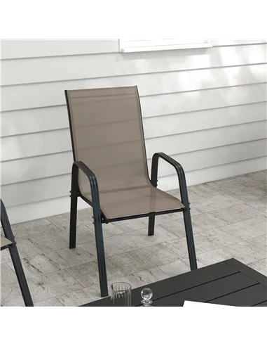 Outsunny Set of Four Stackable Mesh Seat Chairs - Grey