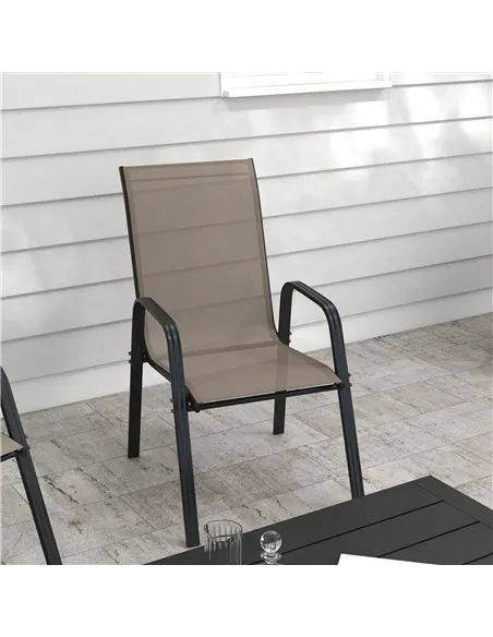 Outsunny Set of Four Stackable Mesh Seat Chairs - Grey