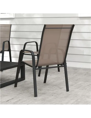 Outsunny Set of Four Stackable Mesh Seat Chairs - Grey