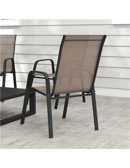 Outsunny Set of Four Stackable Mesh Seat Chairs - Grey