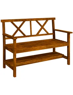 Outsunny Two-Seater Fir Wood Bench, with Bottom Shelf - Natural
