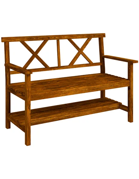 Outsunny Two-Seater Fir Wood Bench, with Bottom Shelf - Natural