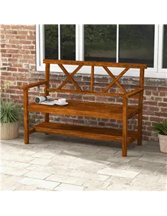 Outsunny Two-Seater Fir Wood Bench, with Bottom Shelf - Natural 2