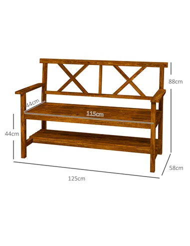 Outsunny Two-Seater Fir Wood Bench, with Bottom Shelf - Natural