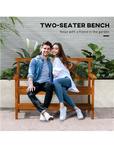 Outsunny Two-Seater Fir Wood Bench, with Bottom Shelf - Natural