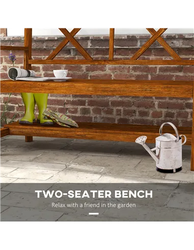 Outsunny Two-Seater Fir Wood Bench, with Bottom Shelf - Natural