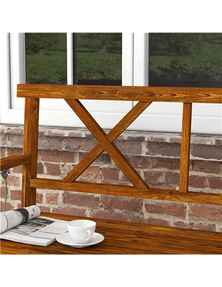Outsunny Two-Seater Fir Wood Bench, with Bottom Shelf - Natural