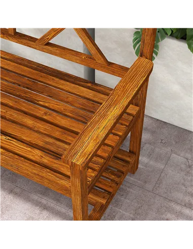 Outsunny Two-Seater Fir Wood Bench, with Bottom Shelf - Natural