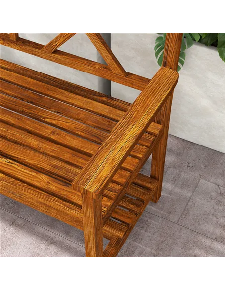 Outsunny Two-Seater Fir Wood Bench, with Bottom Shelf - Natural