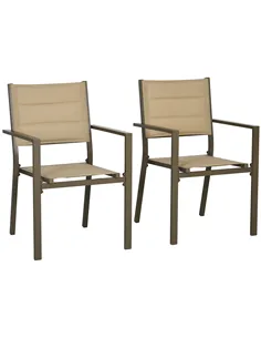 Outsunny Set of Two Aluminium Stacking Garden Chairs - Khaki