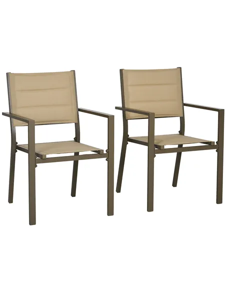 Outsunny Set of Two Aluminium Stacking Garden Chairs - Khaki