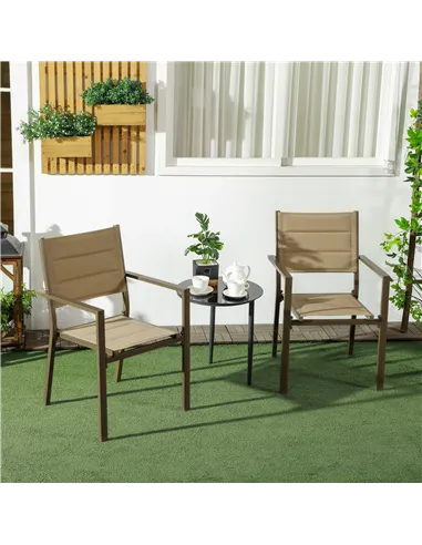 Outsunny Set of Two Aluminium Stacking Garden Chairs - Khaki