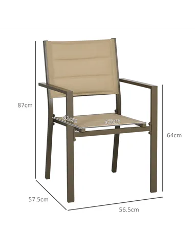 Outsunny Set of Two Aluminium Stacking Garden Chairs - Khaki