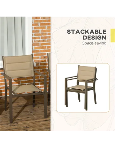 Outsunny Set of Two Aluminium Stacking Garden Chairs - Khaki