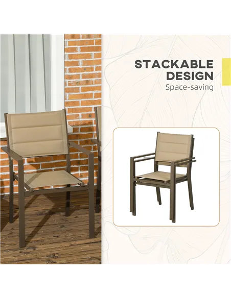 Outsunny Set of Two Aluminium Stacking Garden Chairs - Khaki